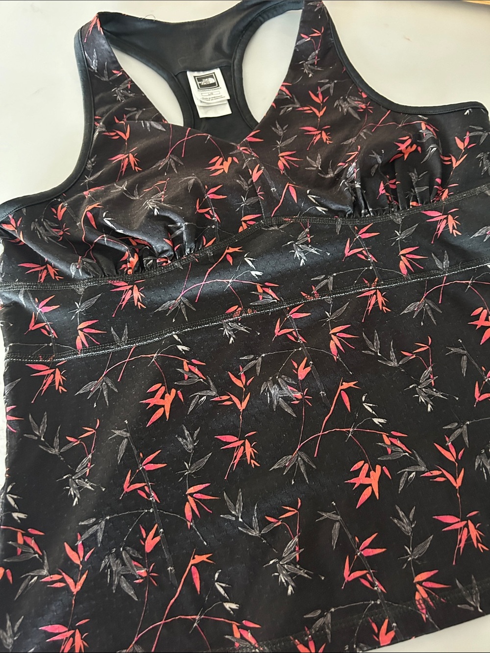 The North Face Black Racerback Tank with Orange Leaf Print Size Large
